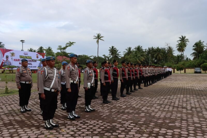 Personel Polres Pidie Jaya Dalam Upacara  hari kesadaran Nasional, Lapangan Mako Polres Pidie Jaya , 17 Januari 2025/ Foto Ms.