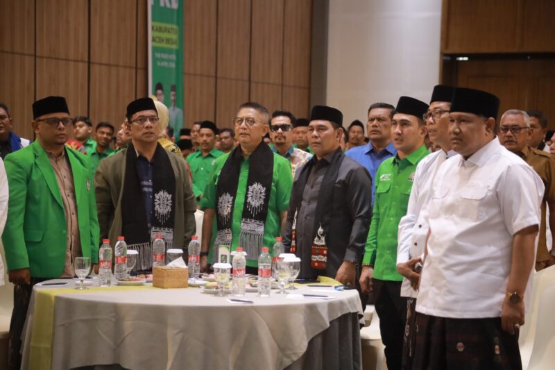 Bupati Aceh Besar, H. Muharram Idris, saat menghadiri Muscab PKB Aceh Besar, di Ballroom The Pade Hotel, Selasa (14/04/2026).