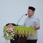 Bupati Aceh Besar H Muharram Idris saat menyampaikan sambutan pada acara launching Galeri Kebudayaan Aceh, di Gedung Dekranasda Aceh Besar, Sabtu (02/05/2026). 