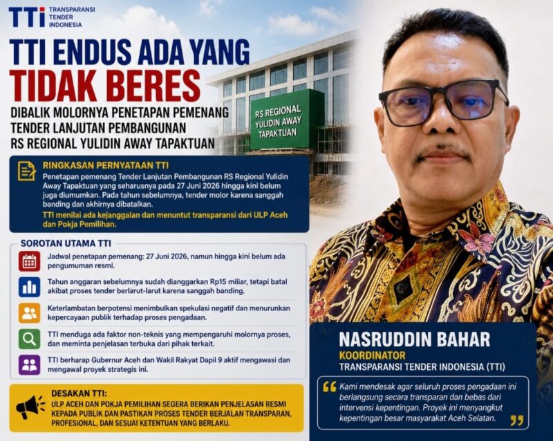 Menurut jadwal yang ditetapkan, pengumuman pemenang seharusnya dilakukan pada 27 Juni 2026 lalu, namun hingga saat ini belum ada kepastian mengenai pihak yang akan melaksanakan proyek tersebut. Kecurigaan karena besarnya permintaan fee oleh panitia tender